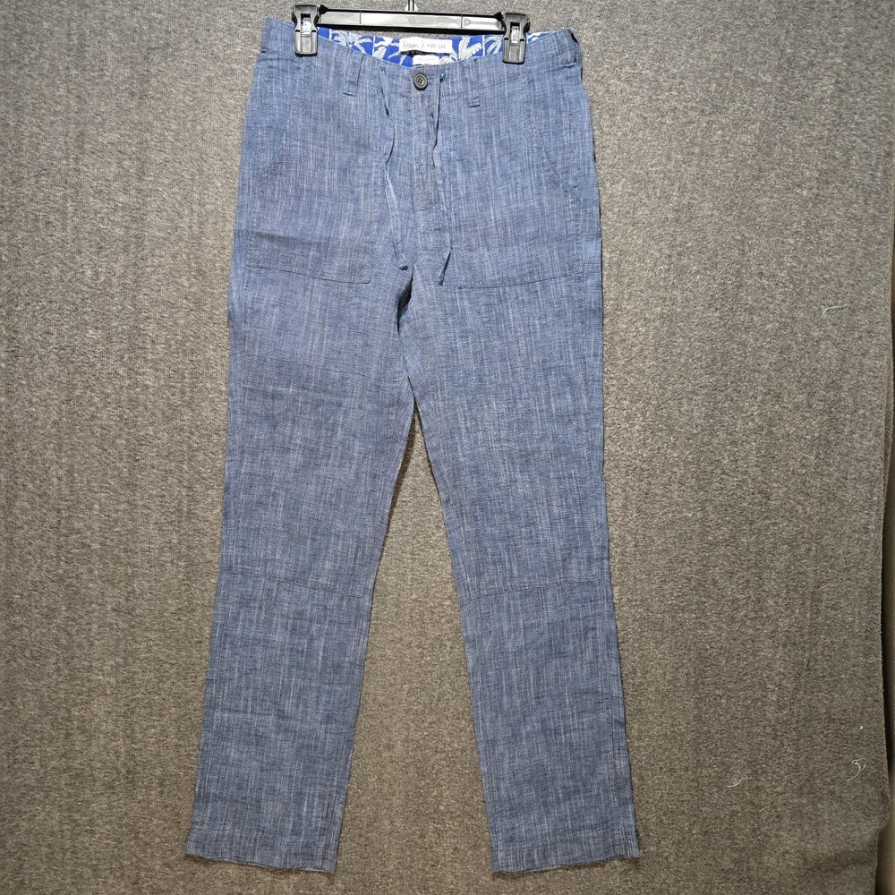 Boden Women's Regular Fit Linen Blend Pants Drawstring Blue Sz W30 / L32